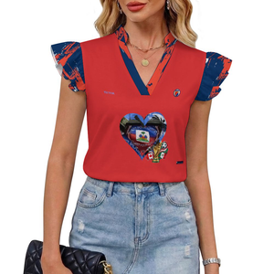 EVictor Ruffle V-Neck Short Sleeve Blouse