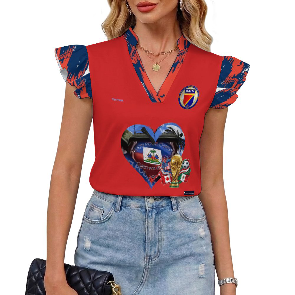 EVictor Ruffle V-Neck Short Sleeve Blouse