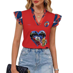 EVictor Ruffle V-Neck Short Sleeve Blouse