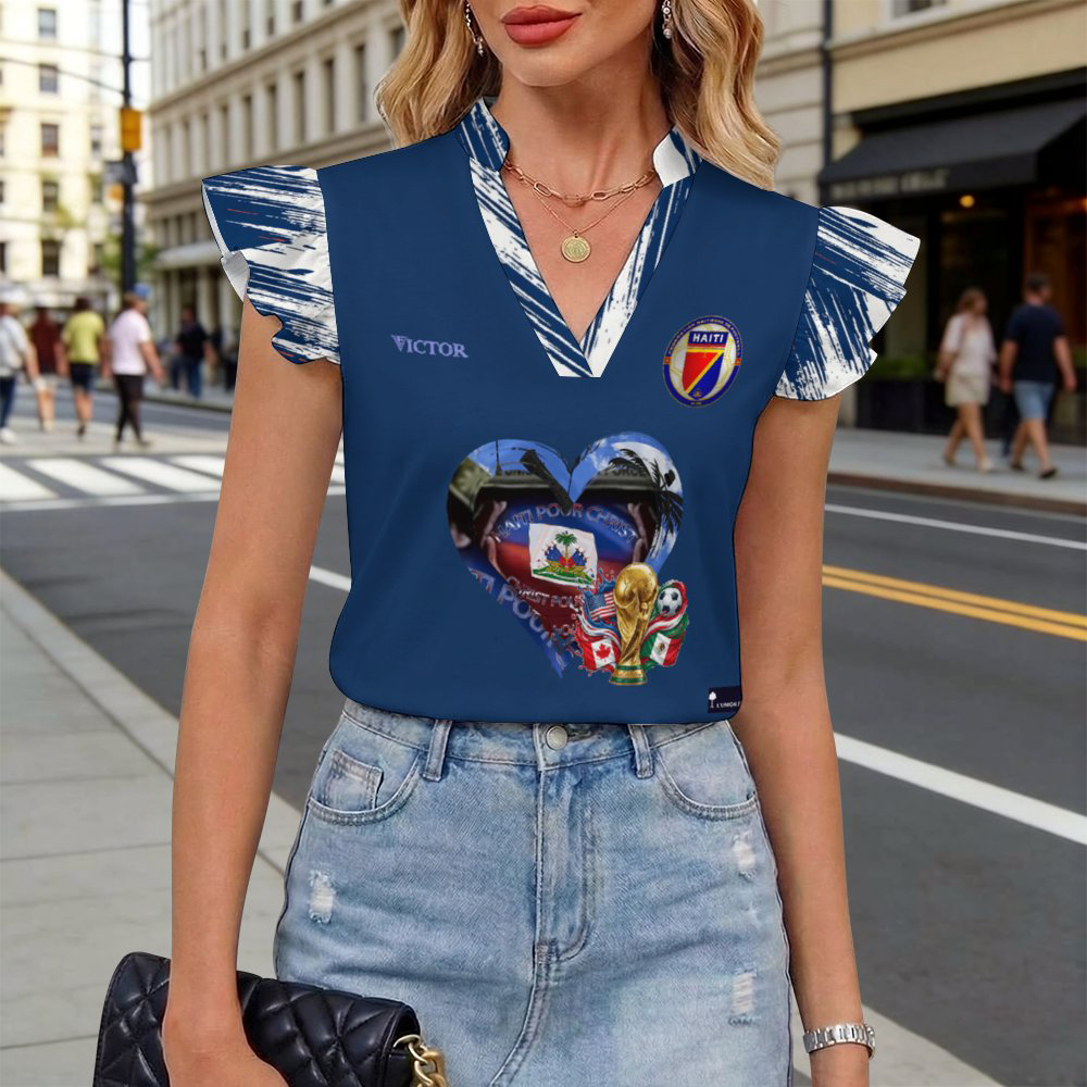 EVictor Ruffle V-Neck Short Sleeve Blouse