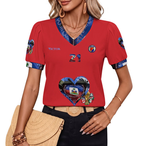 EVictor V-Neck Bubble Sleeve T-Shirt